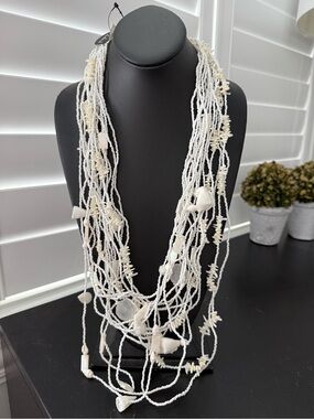 NWT Alisha D Bohemian Shell Longer Statement Necklace Handmade